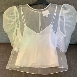 Cinq A Sept sheer, puff sleeve top, med